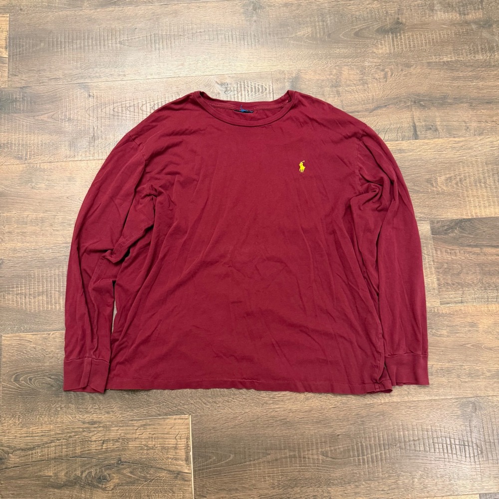 Polo Ralph Lauren Mens Long Sleeve T-Shirt Burgundy Maroon Yellow Pony XL
